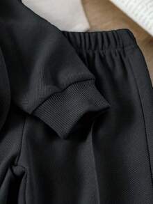SHEIN Conjunto casual para bebé menino/menina, cinzento, outono, modesto, elegante, cor lisa, top de manga comprida com gola e meio fecho de correr e calças compridas, para épocas frescas - Cinza - Ver 5