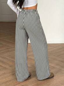 Aidyla Women's Striped Casual Versatile Wide Leg Pants For Daily Wear - Black and White - View 2