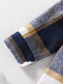 SHEIN 幼儿男童格子图案连帽衬衫外套，返校季，春秋季