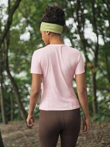 Exploreva Women's Outdoor Mesh Patchwork Elastic Sports T-Shirt, Pink - Pink - View 2