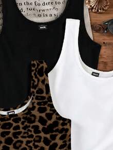 SHEIN EZwear 3pcs Women's Casual Versatile Round Neck Camisole Tops - Multicolor - View 3