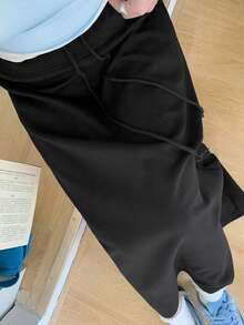 Dazy Plus Black Solid Color Fitted Long Tie-Waist Casual Versatile Skirt, Suitable For Spring And Summer - Black - View 1