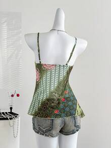 Sweetra Áo hai dây nữ kiểu dáng bất đối xứng, họa tiết hoa in kỹ thuật số, đính hạt cườm, dây đeo vai, thích hợp cho đi làm, du lịch, mặc hàng ngày, nghỉ mát, mùa xuân/hè/thu. - Nhiều màu - Xem 2