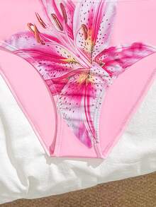 SHEIN 3pcs/Set Preteen Girls Lily Flower Printed Tankini Swimsuit - Multicolor - View 6