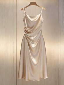 Franclia Women's Elegant Fitted Ruched Draped Neck Long Dress