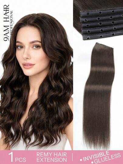 9AM HAIR Butterfly Weft Hair Extensions Human Hair Glueless OVO Pu Hole Genius Hand Tied Invisible DIY Double Weft Hair Extensions Straight 1pc 16 Inches