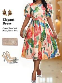 Fleurora 大码夏季印花泡泡袖连衣裙 - 彩色 - 查看 4