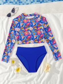 Tween Girl Printed Spaghetti Strap Bikini Swimwear - Multicolor - View 1