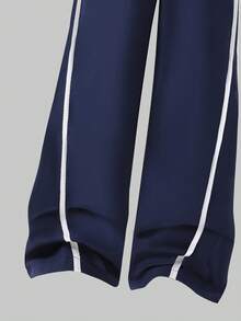 Casuvi Kids Loose Fit Navy Blue Casual Sports Pants For Tween Boywith Two White Stripes On Sides, "CALIFORNIA" Text, And Oval "CAx" Logo Graphic, Suitable For School, Sports, And Casual Weekends Kids Sports Wear - Navy Blue - View 6