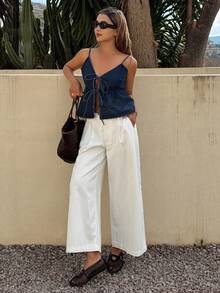 DAZY Women's Summer Tie-Up Casual Vacation Style Camisole Washed Denim Vest - Dark Wash - View 4