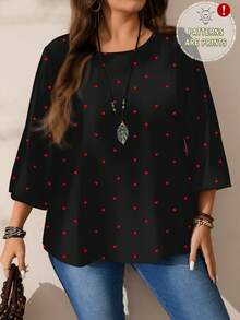 EMERY ROSE Chemise ample à col rond, imprimé tout-sur-tout, manches 3/4, pour femmes grandes tailles, automne/hiver - Noir - Voir 3