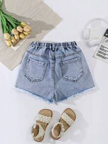 Short en jean pour adolescentes, nouvelle arrivée d'été, style Y2K, short en jean d'été pour petites filles, nouveau produit, lavage vintage délavé et déchiré, polyvalent à la mode, coupe assortie, tissu en jean confortable, convient pour les festivals de musique, les vacances d'été, les sorties, les fêtes - Jean clair - Voir 3