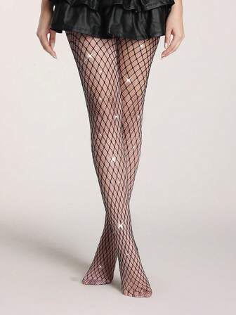 Grunge Punk 1 Paio Di Collant Minimalistici In Rete Neri + 1 Paio Di Collant Rosa Con Strass, Set Combinato Di Collant Stile Y2K, Collant Versatili Per Uso Quotidiano, Trasparenti E Sexy, Elastici