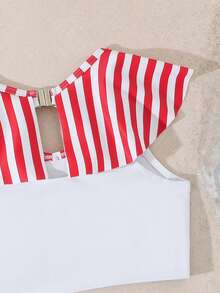 Bộ đồ bơi tankini kẻ sọc phối nơ mùa hè cho bé gái, bộ đồ bơi kẻ sọc đỏ trắng cho bé gái, bộ đồ bơi hai mảnh phong cách preppy cho bé gái, bộ đồ bơi hai mảnh cho bé gái nhỏ, bộ đồ bơi hai mảnh dễ thương cho bé gái, bikini hai mảnh cho trẻ em. - trắng - Xem 4