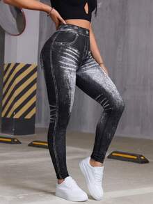 Easithlete 2pcs Women's Black & Blue Seamless Knitted High Waist Slimming Jegging Leggings - Multicolor - View 5