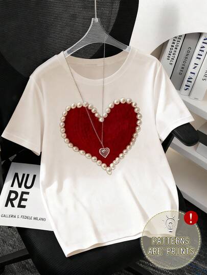 DrmWander Camiseta de manga corta casual de mujer de talla grande con estampado de corazón para el Día de San Valentín