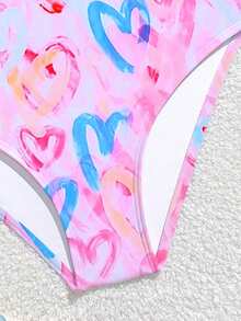 SHEIN 女童比基尼套装（8-14岁）可调节肩带热带印花防晒泳衣 - 彩色 - 查看 4