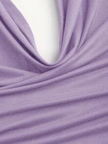 Sweetra Plunging Neckline Backless Halter Top And Side Slit Skirt - Mauve Purple - View 3
