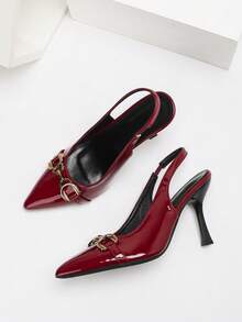 CUCCOO SZL Women's Solid Color Pointed Toe Fashionable Elegant Commuting High Heels - Burgundy - View 4