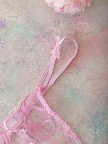 FloralLove 情人节爱心刺绣粉色蝴蝶结低腰浪漫花卉舒适度假浪漫礼物女士丁字裤 - 粉色 - 查看 7