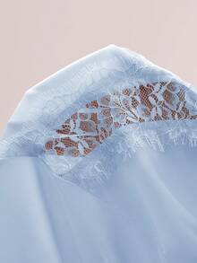 Side Drawstring Ruched Sheer Lace Patchwork Camisole Top - Blue - View 3