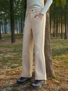 In My Nature Women's Solid Color Pocket Button Casual Versatile Daily Workout Outdoor Sports Sweatpants - Khaki - View 6