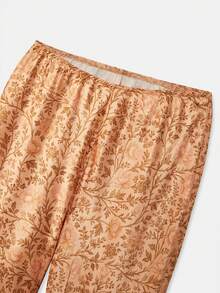 lacRébo Pantalones de satén fluido de color naranja claro con estampado floral, estilo vintage de primavera y verano, estilo francés y parisino - Marrón Mocha - Ver 8