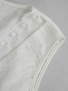 GlowEve CURVE Plus Size Women's White Summer Elegant Party V-Neck Sleeveless Lace Patchwork Waist Cinched Blouse,Casual Versatile Tops For Daily Wear Outfit - White - View 5