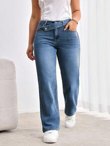 Flexra Women's Plus Size Casual Straight Leg Jeans - Dark Wash - View 5