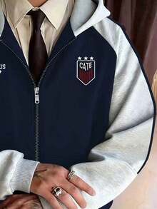 Manfinity Dauomo Men's Letter Graphic Hooded Zip-Up Casual Sweatshirt, Long Sleeve For Autumn/Winter Outings - Multicolor - View 4