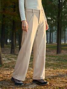 In My Nature Women's Solid Color Pocket Button Casual Versatile Daily Workout Outdoor Sports Sweatpants - Khaki - View 1