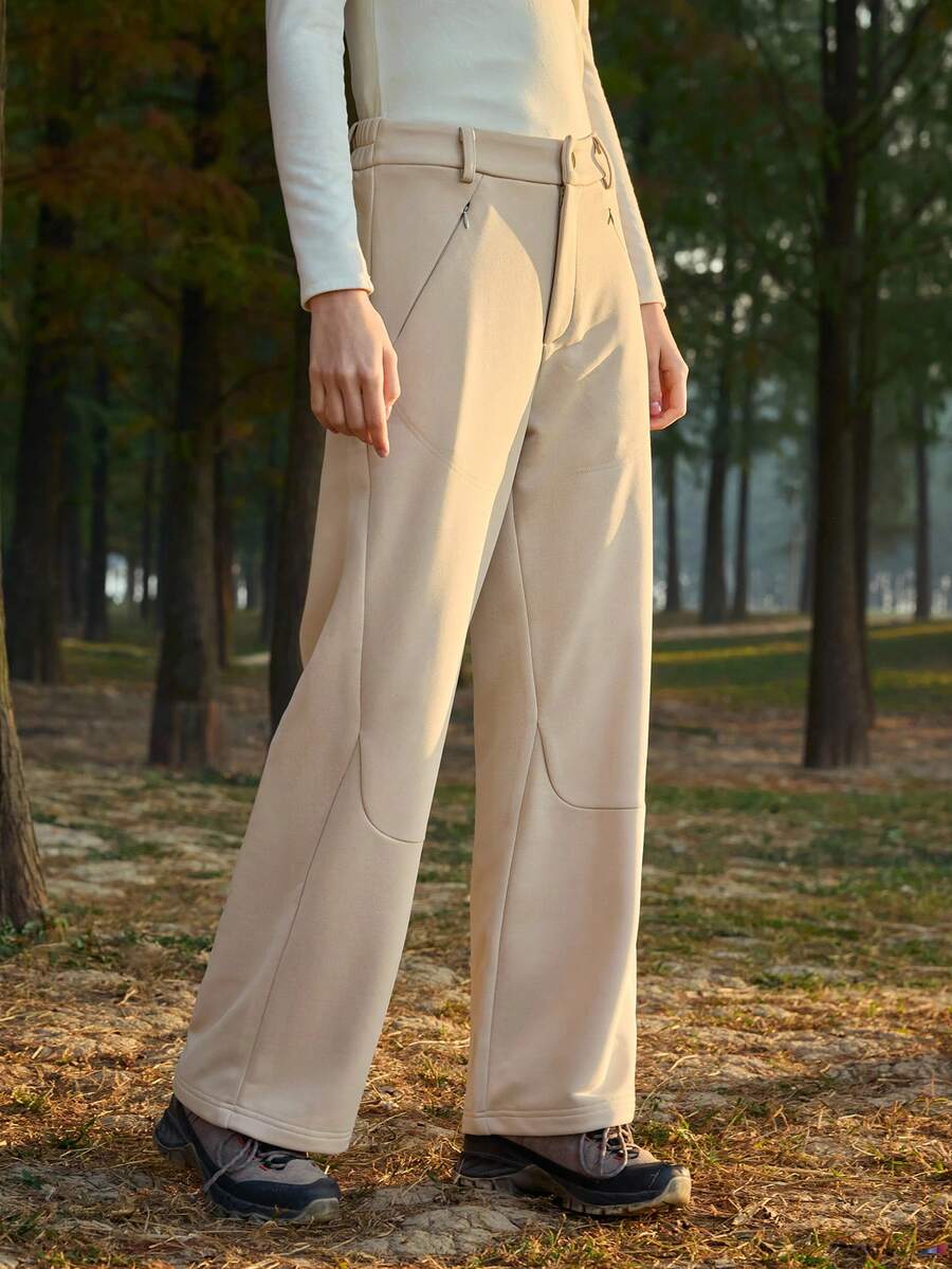 In My Nature Women's Solid Color Pocket Button Casual Versatile Daily Workout Outdoor Sports Sweatpants - Khaki - View 1