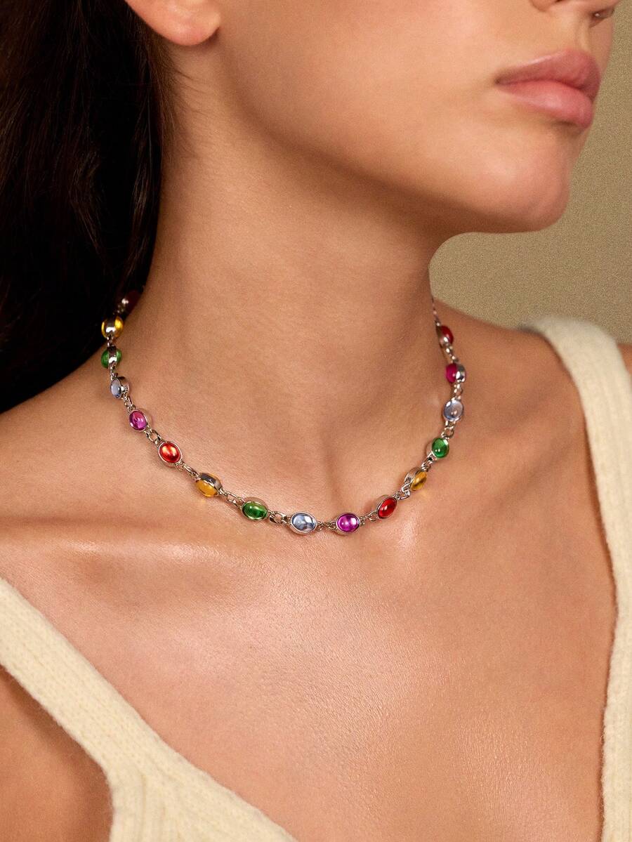 Glisma 18K镀金单件纹理金属串珠项链，服装，哥特/哥特风，复古，串珠，西式珠宝，金属/纹理，宝石，秋冬，送给妈妈/女士/女孩/母亲，高级，复古，十字架 - 彩色 - 查看 1