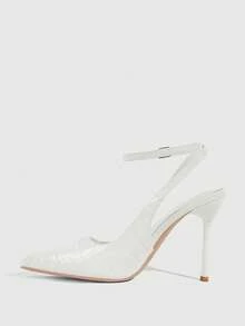 CUCCOO SZL 尖头细高跟黑色亮面面料时尚百搭性感派对踝带女式高跟鞋，圣诞节女士无后跟高跟鞋 - 7639石頭紋白00 - 查看 9