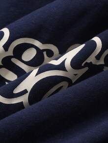 DAZY Men's Summer Patchwork Contrast Color Letter Print Short Sleeve T-Shirt And Shorts Set - Navy Blue - View 5