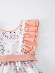 SHEIN 女童休闲碎花连衣裙，配可拆卸大蝴蝶结，春夏款 - 彩色 - 查看 8