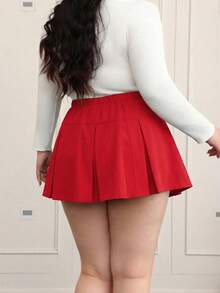 CovetEZ 大码夏季休闲红色百褶裙 - 紅色 - 查看 2