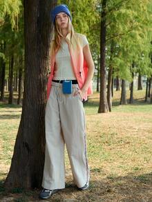 SHEIN In My Nature Women's Letter Print Zipper Front Casual Versatile Daily Outdoor Vest Jacket - Dusty Pink - View 5