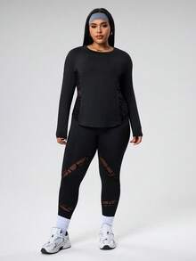 Rhythm Era Bộ đồ thể thao 2 món cỡ lớn, màu trơn, cổ tròn, tay dài, thoải mái, thoáng khí, thường ngày. - màu đen - Xem 7