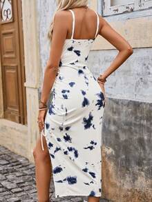 Breezaya Bohemian Pleated Slit Dress, Gradient Color Blocking Effect, Vacation Beach Wear, Long Fitted Silhouette, Spring/Summer - Multicolor - View 6