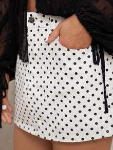 WESTFADE Polka Dot Printed Fitted 100% Cotton Denim Mini Skirt - Multicolor - View 5