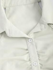 Sweetra Áo sơ mi nữ không tay cài cúc, cổ bẻ, thích hợp cho kỳ nghỉ và du lịch, phong cách Y2K. - Màu be - Xem 3