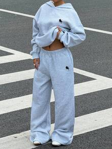 Muchica 两件套女士休闲简约修身卫衣套装，日常穿着 - 灰色 - 查看 3