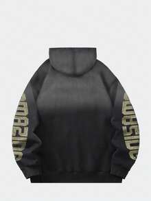 ROMWE MEN Street Life 男士复古水洗连帽衫，街头风 - 黑色 - 查看 2