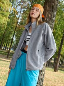 In My Nature 女士纯色立领拉链口袋休闲百搭日常短袖/长袖户外夹克 - 淺藍色 - 查看 5