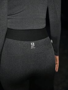 SHEIN In My Nature 女士高腰拼接撞色休闲百搭日常运动户外紧身裤 - 黑色 - 查看 7