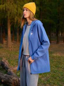 SHEIN In My Nature Women's Letter Print Drawstring Hooded Zip Front Casual Versatile Outdoor Long Sleeve Jacket - Blue - View 5