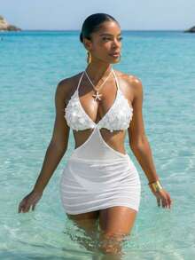 Swim Vcay White Top With A Tube Sequin Top Ladies' Smock, Shrinkage At The Side Adult Costume, Beach Essentials, Girls Pageant Dress Fall Thanksgiving New Year Eve Concert Women Outfit Girls Pageant Dress New Years Dress Women - White - View 4