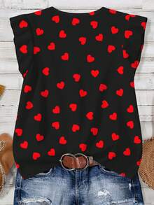 EMERY ROSE Plus Size Heart Print Casual Minimalist Shirt, Suitable For Summer Spring - Multicolor - View 2
