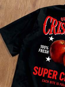 Manfinity Joysei 男士休闲苹果字母印花短袖黑色衬衫，时尚百搭，适合夏季街头、度假和日常通勤 - 黑色 - 查看 4